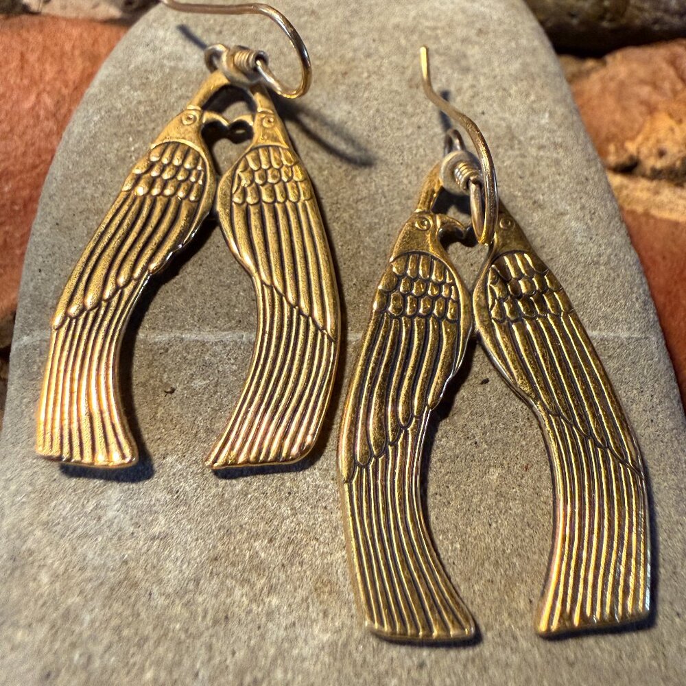 Laurel Burch Gold Lovebirds Earrings 1980s